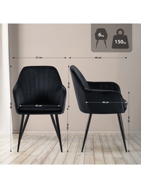 Chaise de salle à manger Cheryl velours, noir