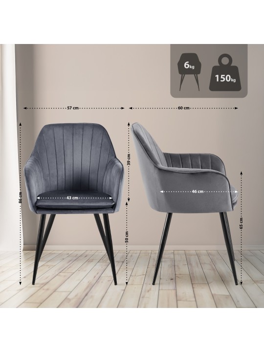 Chaise de salle à manger Cheryl velours, gris foncé Chaise de salle à manger Cheryl velours, gris foncé