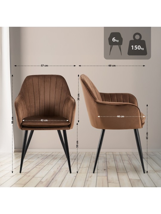 Chaise de salle à manger Cheryl velours, brun
