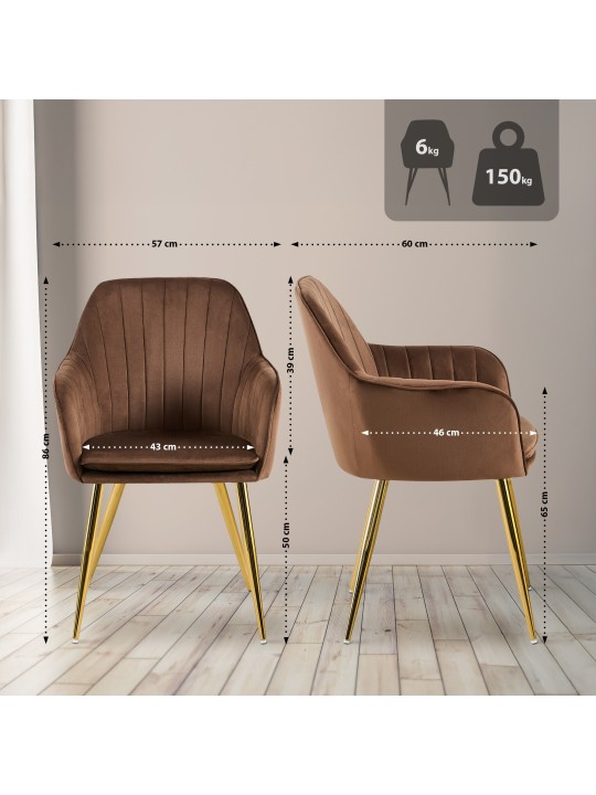 Chaise de salle à manger Cheryl velours or, brun
