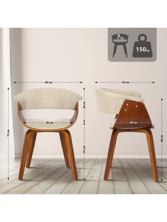 Chaise Bruce tissu noyer, crème