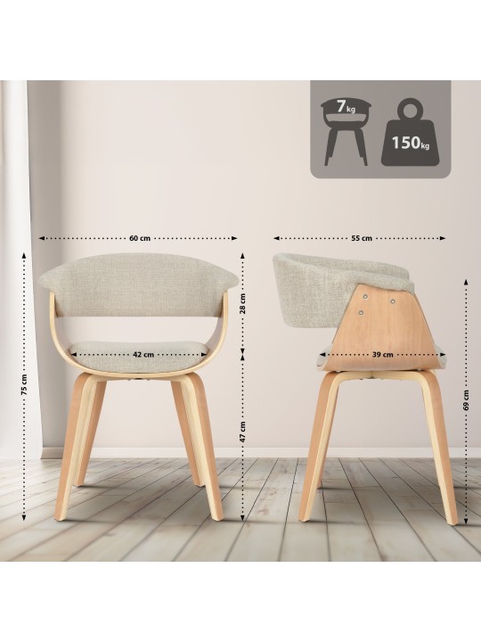 Chaise Bruce tissu naturel, crème