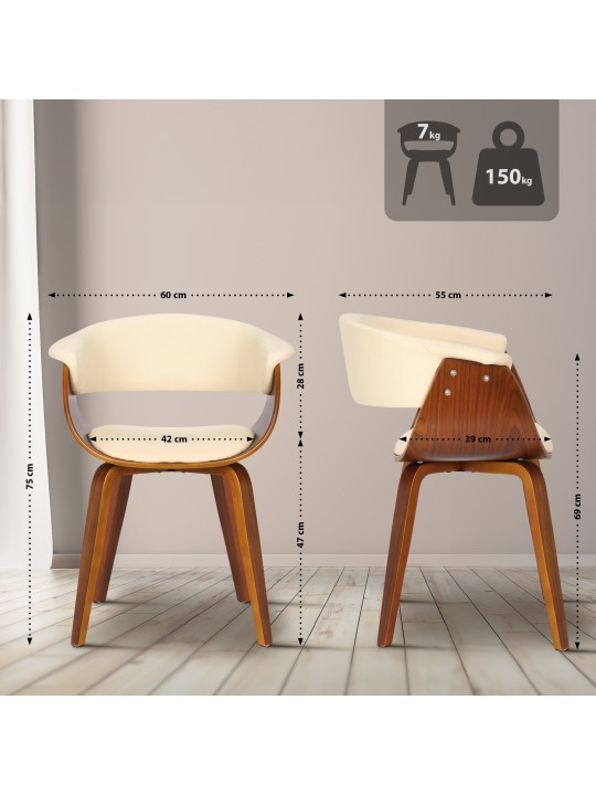Chaise Bruce simili cuir noyer, crème