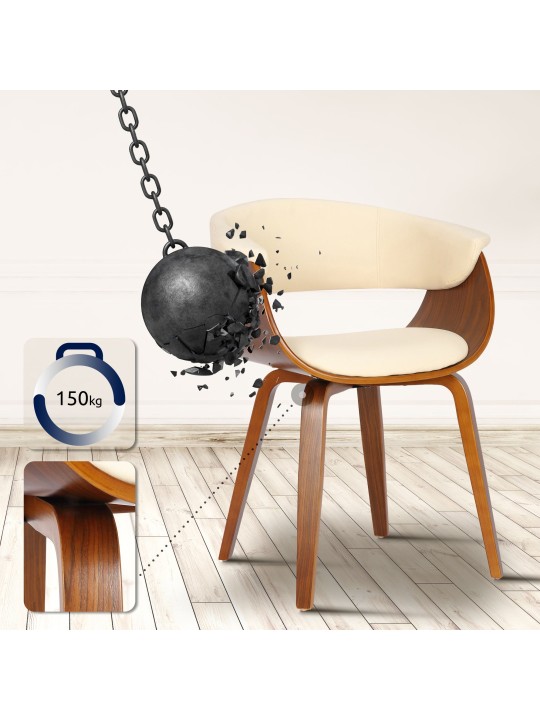 Chaise Bruce simili cuir noyer, crème