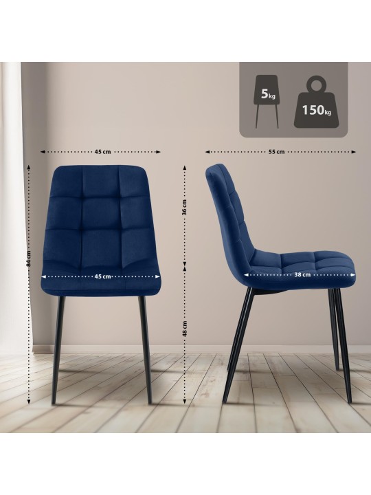 Ensemble de 4 chaises de salle à manger Antibes, bleu foncé