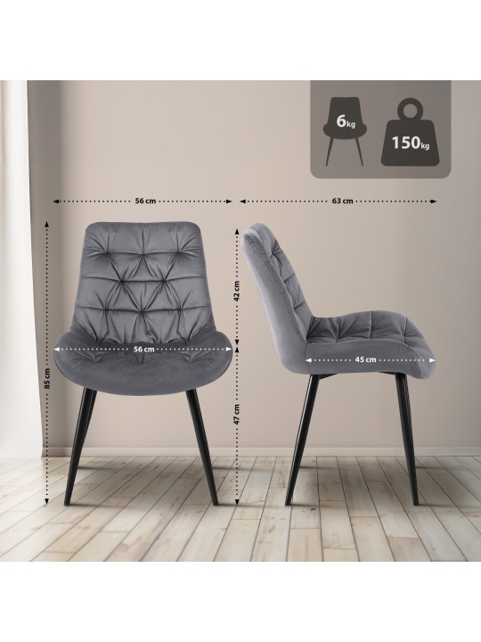 Chaise de salle à manger en velours Rossford, gris foncé Chaise de salle à manger en velours Rossford, gris foncé