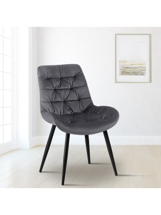 Chaise de salle à manger en velours Rossford, gris foncé Chaise de salle à manger en velours Rossford, gris foncé