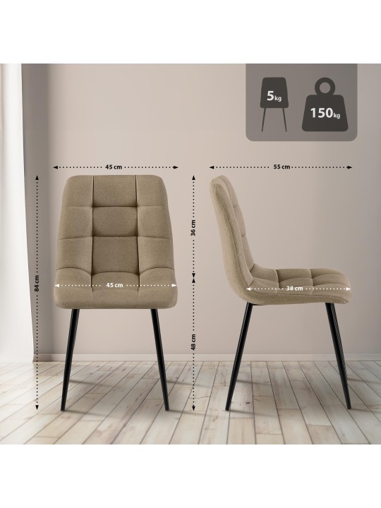 Lot de 2 chaises de salle à manger Tilde tissu, taupe