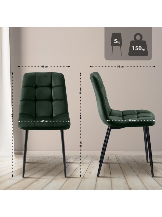 Lot de 2 chaises de salle à manger Tilde velours, vert