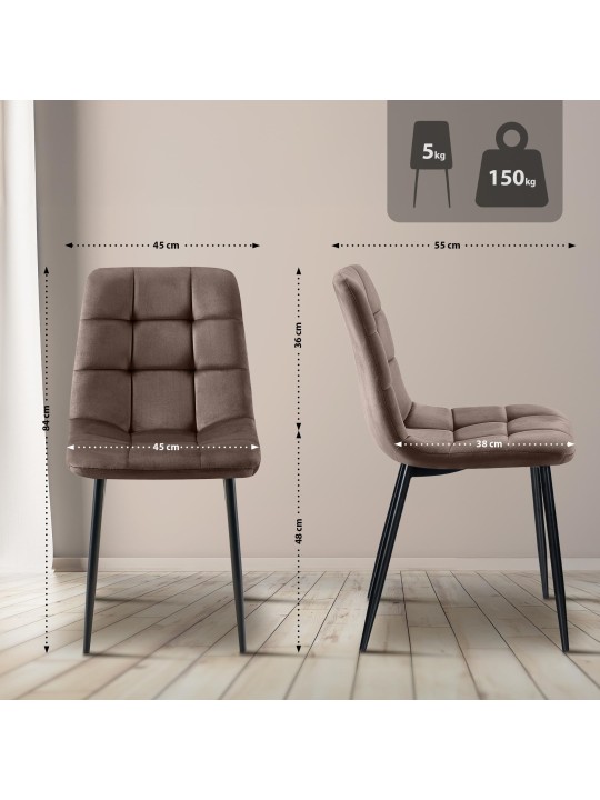 Lot de 2 chaises de salle à manger Tilde velours, brun