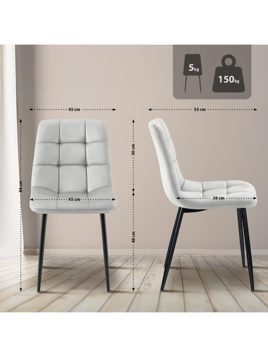 Lot de 2 chaises de salle à manger Tilde velours, gris