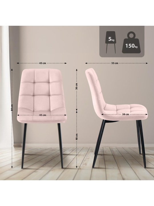 Lot de 2 chaises de salle à manger Tilde velours, rose