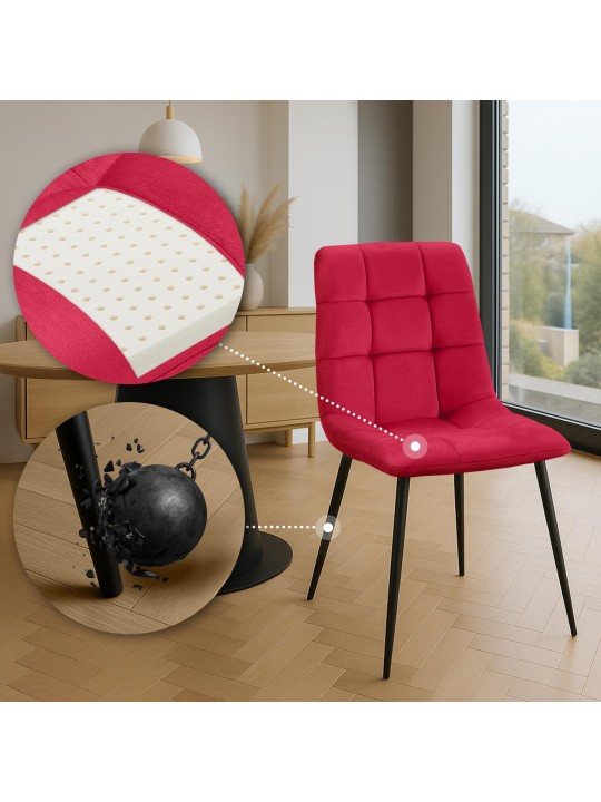 Lot de 2 chaises de salle à manger Tilde velours, rouge