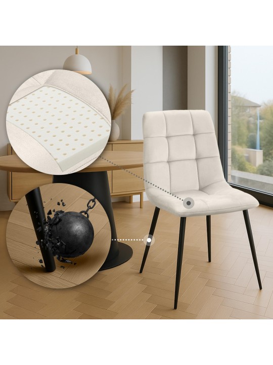 Lot de 2 chaises de salle à manger Tilde velours, blanc crème