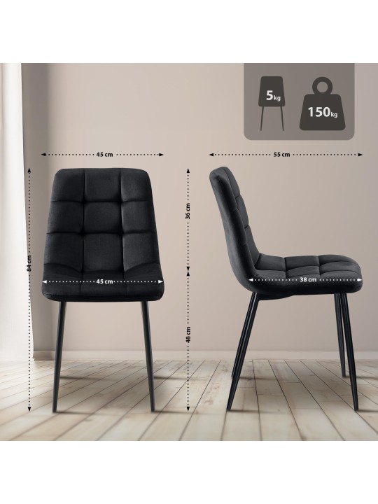 Lot de 4 chaises de salle à manger Tilde velours, noir