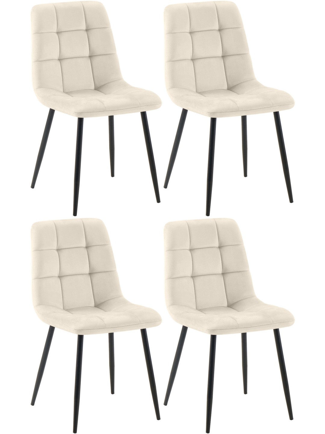 Lot de 4 chaises de salle à manger Tilde velours, crème