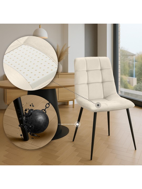 Lot de 4 chaises de salle à manger Tilde velours, crème