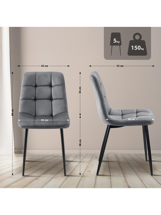 Lot de 4 chaises de salle à manger Tilde velours, gris foncé