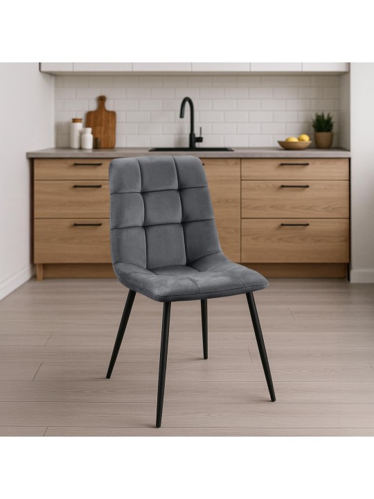 Lot de 4 chaises de salle à manger Tilde velours, gris foncé