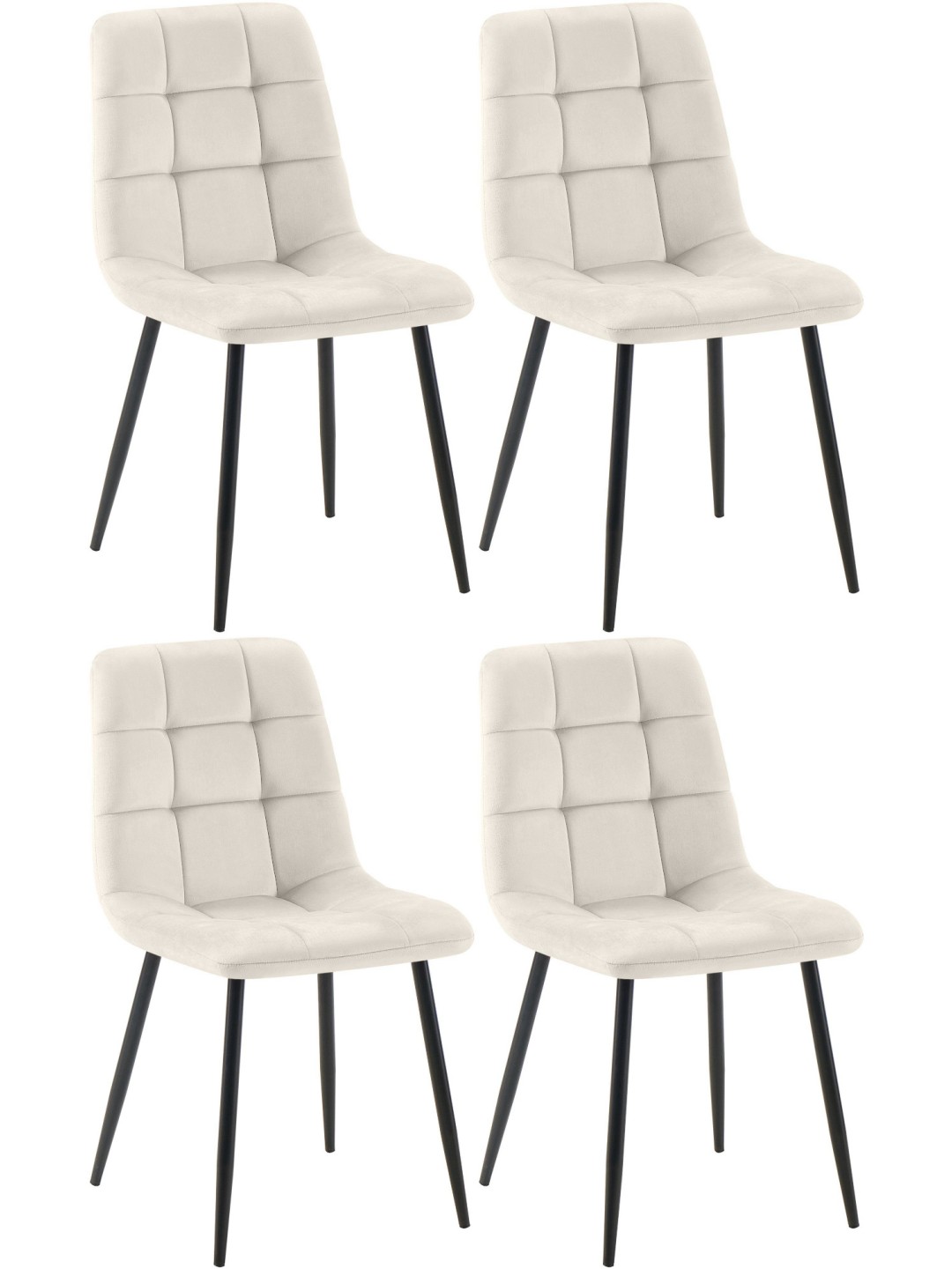 Lot de 4 chaises de salle à manger Tilde velours, blanc crème