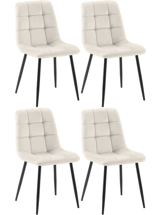 Lot de 4 chaises de salle à manger Tilde velours, blanc crème