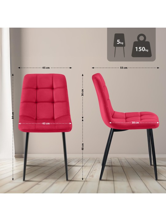 Lot de 4 chaises de salle à manger Tilde velours, rouge