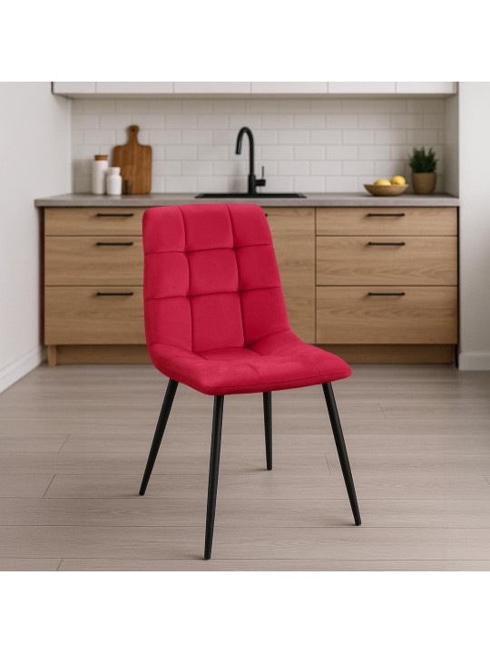 Lot de 4 chaises de salle à manger Tilde velours, rouge