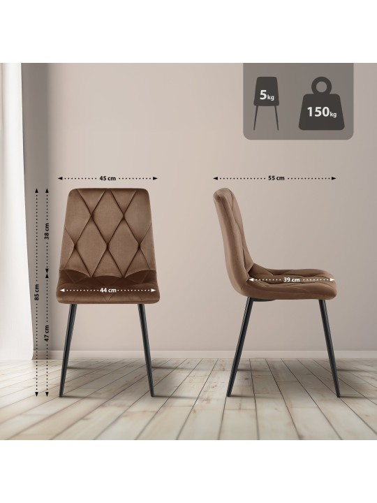 Chaise de salle à manger en velours Clairton, brun Chaise de salle à manger en velours Clairton, brun