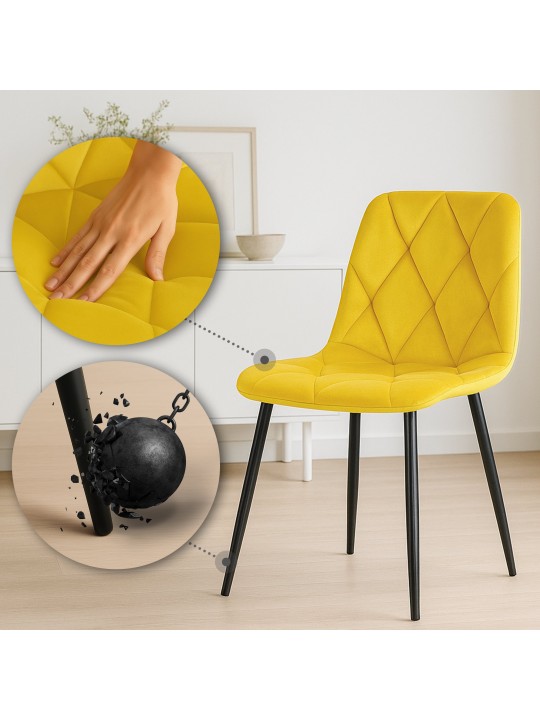 Chaise de salle à manger en velours Clairton, jaune