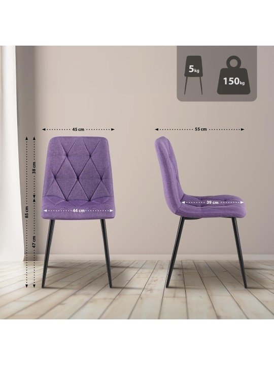 Lot de 2 chaises de salle à manger tissu Clairton, lilas