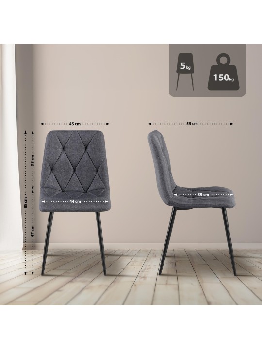 Lot de 2 chaises de salle à manger tissu Clairton, gris foncé