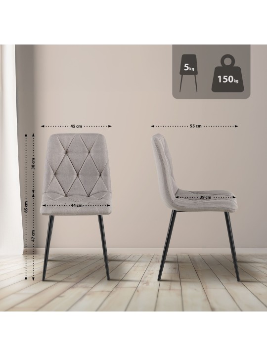 Lot de 2 chaises de salle à manger tissu Clairton, gris clair Lot de 2 chaises de salle à manger tissu Clairton, gris clair