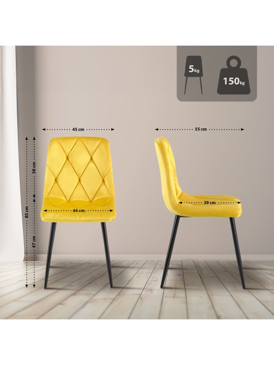 Lot de 2 chaises de salle à manger Clairton velours, jaune Lot de 2 chaises de salle à manger Clairton velours, jaune