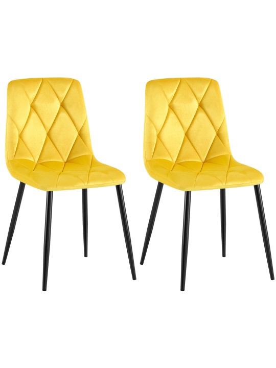 Lot de 2 chaises de salle à manger Clairton velours, jaune Lot de 2 chaises de salle à manger Clairton velours, jaune