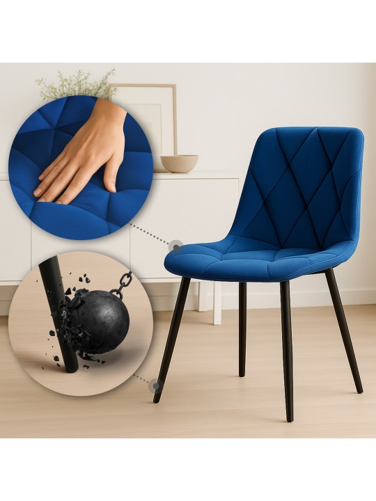 Lot de 2 chaises de salle à manger Clairton velours, bleu foncé