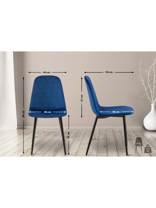 Chaise Giverny velours, bleu