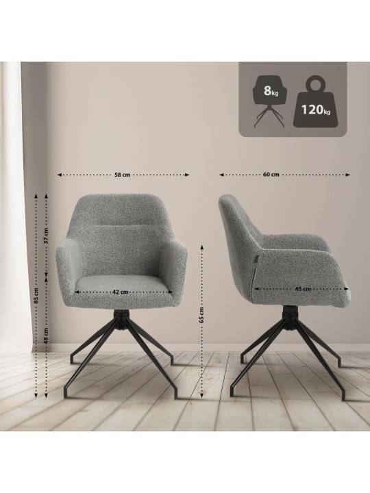 Chaise de salle à manger Merlinda tissu Teddy, gris