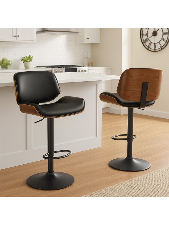 Tabouret de bar Beverley B simili cuir, noyer/noir