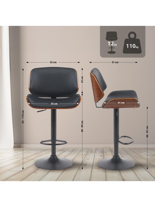 Tabouret de bar Beverley B simili cuir, noyer/noir