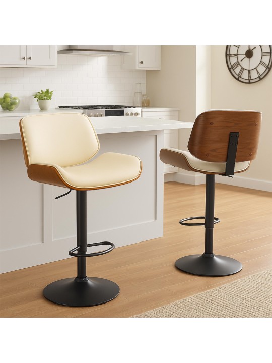 Tabouret de bar Beverley B simili cuir, noyer/crème