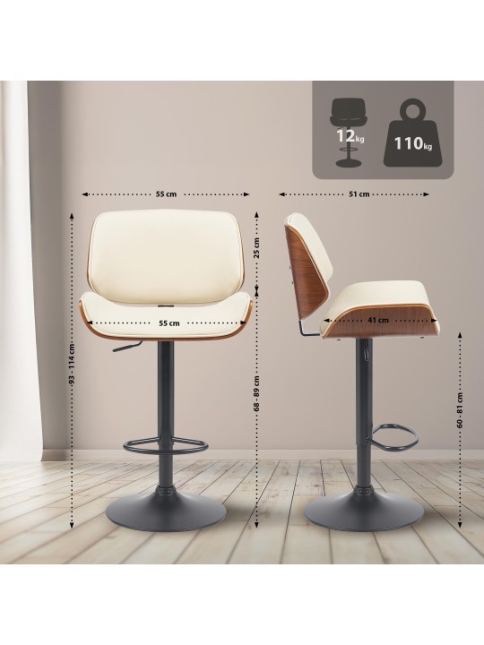 Tabouret de bar Beverley B simili cuir, noyer/crème