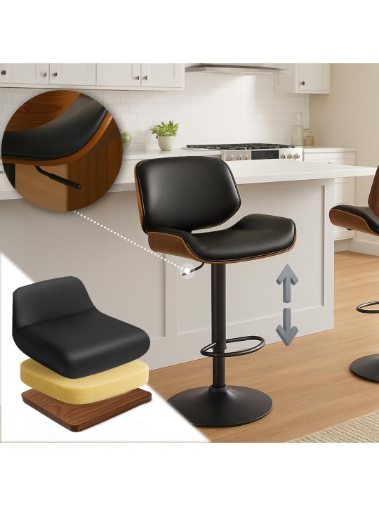 Tabouret de bar Beverley B simili cuir, noyer/noir