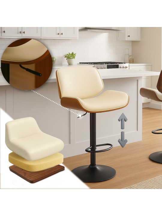 Tabouret de bar Beverley B simili cuir, noyer/crème