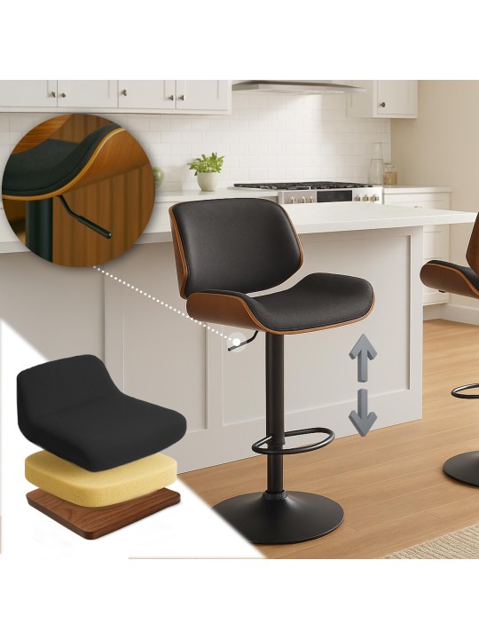 Tabouret de bar Beverley B tissu, noyer/noir