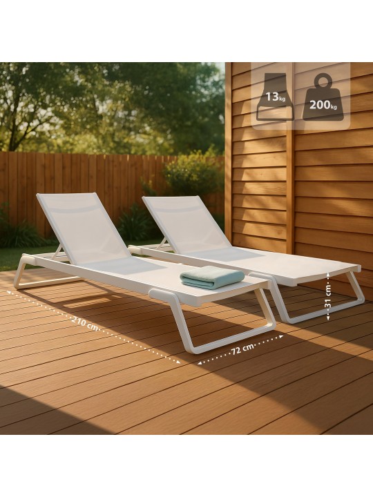 Lot de 2 bains de soleil Tropic, blanc