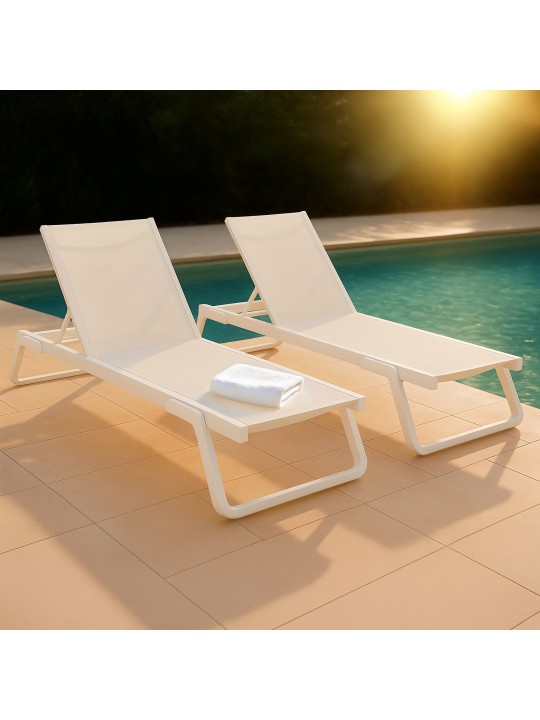 Lot de 2 bains de soleil Tropic, blanc