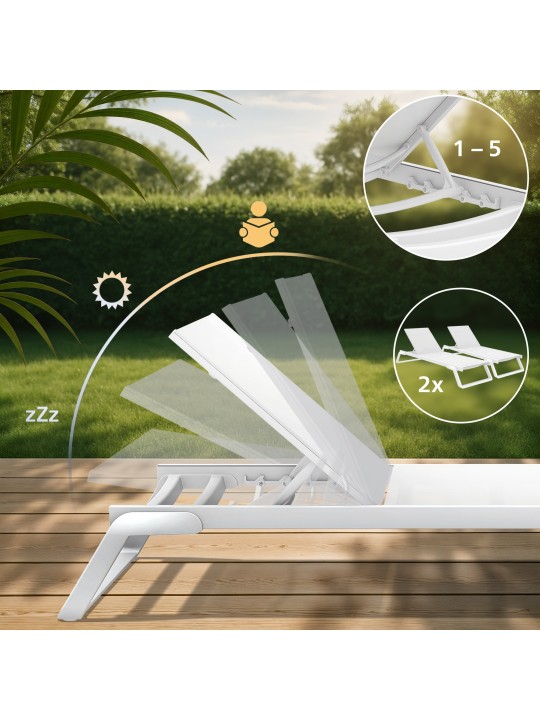 Lot de 2 bains de soleil Tropic, blanc