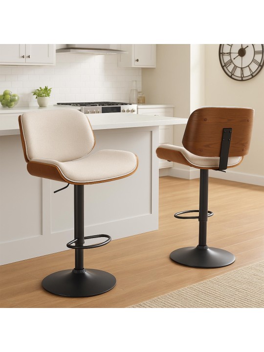 Tabouret de bar Beverley B tissu, noyer/crème