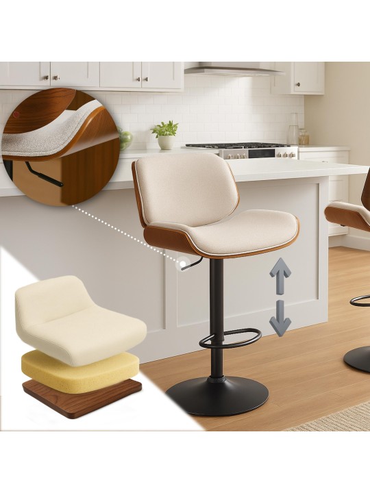 Tabouret de bar Beverley B tissu, noyer/crème