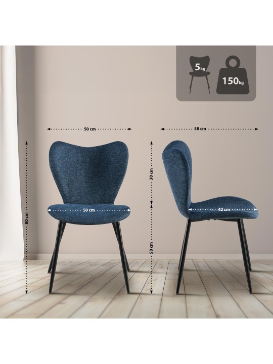 Chaise de salle à manger Maika tissu, bleu